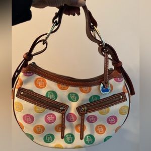 Dooney Bourke DB Multi-color Logo Polka Dot Hobo Satchel Bag